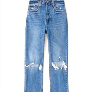 Abercrombie & Fitch Ultra High Rise Ankle Straight Jeans Ripped Medium Wash 29